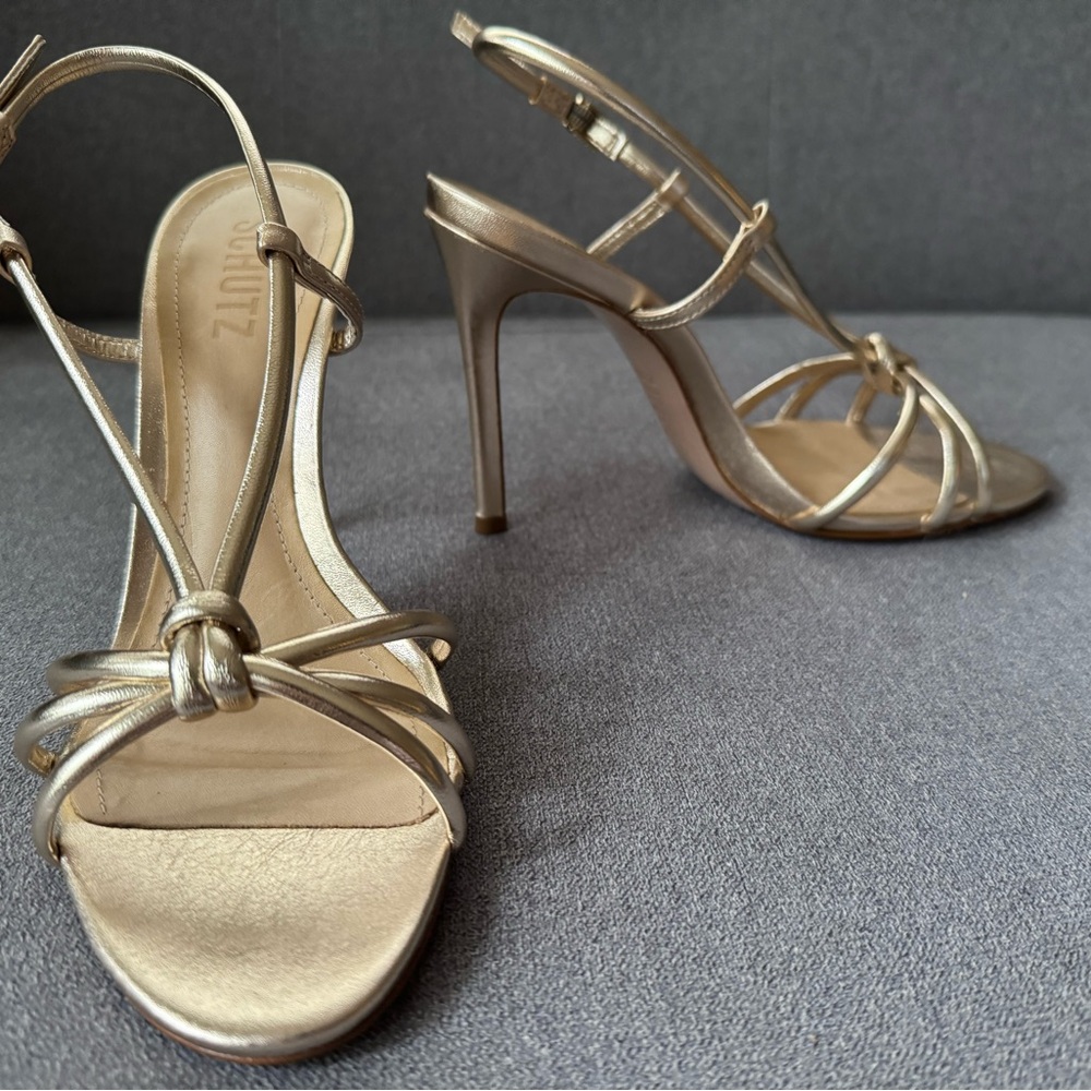 SCHUTZ Gold Strappy Heels Elegant Design